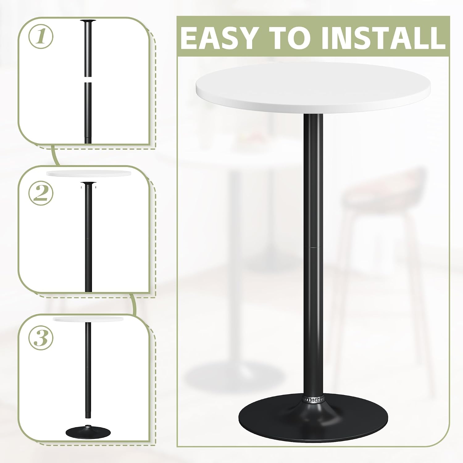 Flamaker Round Bistro Pub Table Modern Style Metal Base MDF Top Cocktail Bar Table Counter Bar Height for Pub, Dining Room, Party (2, White-Black)