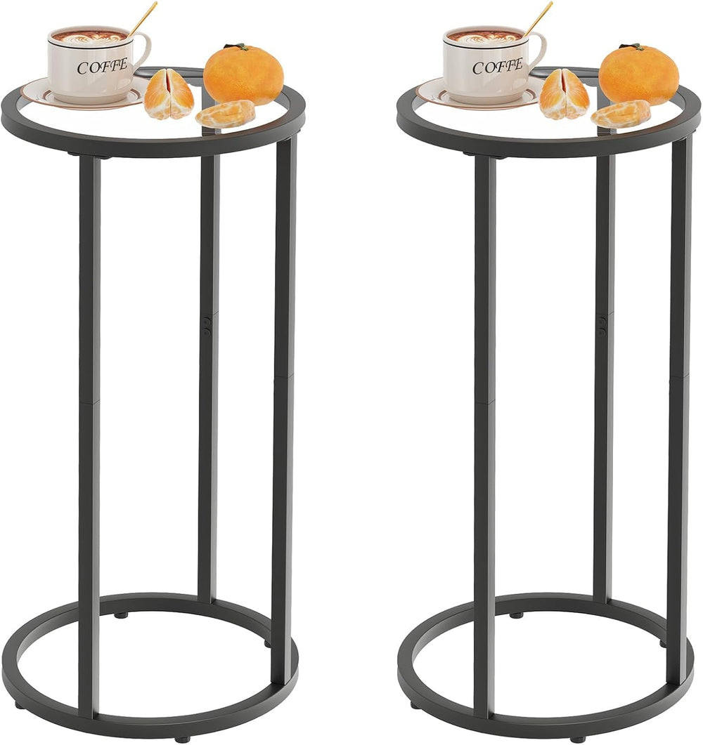Easy Paws Round Side Table,Glass C Shaped Table,Couch End Table, Tempered Gla...