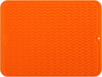 Silicone Dish Drying Mat for Multiple Usage,Easy clean,Eco-friendly,Heat-resistant Silicone Mat for Kitchen Counter or Sink,Refrigerator or drawer liner Orange L 16 inches x 12 inches