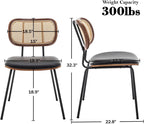 AQG Rattan Dining Chairs Set of 4, Mid Century Modern Dining Chairs, Cane Back Chairs, Cane Back Leather, Kitchen & Dining Room Chairs with Metal Legs (Black-PU, Set of 4-Rattan)