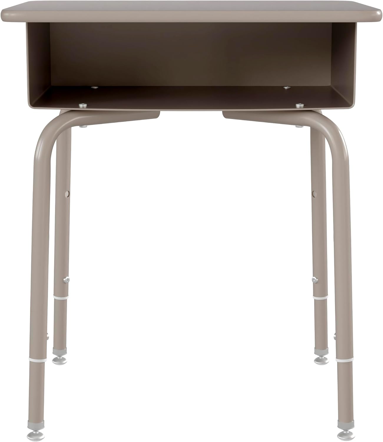 EMMA + OLIVER Buckley Student Desk - Gray Faux Granite Finished Top - Silver Metal Frame - Open Front Book Box - Pencil Storage Grooves