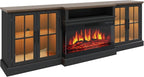 98" Farmhouse TV Stand with 36" Fireplace for Living Room,Media Entertainment Center with Adjustable Shelves and Large Storage Cabinets, TVs up to 100", Black