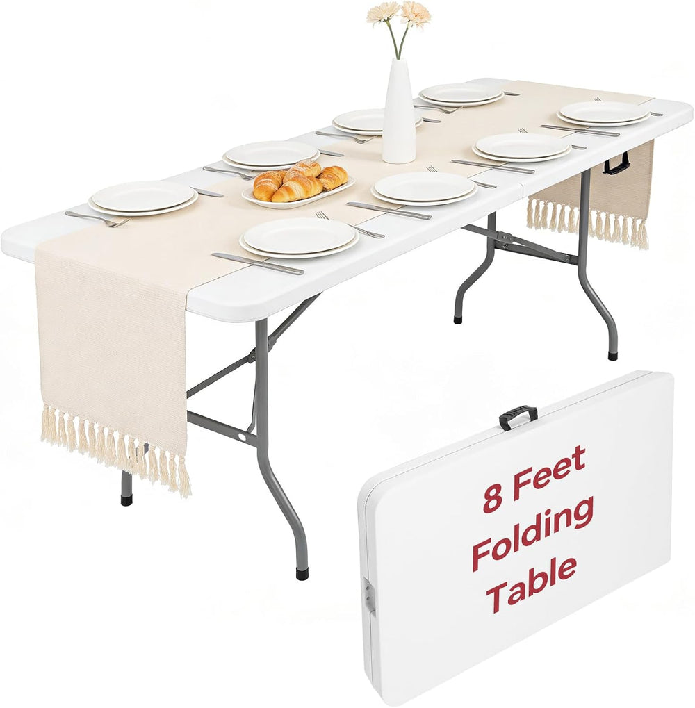8ft Folding Table, Heavy Duty White Large Portable Foldable Table | Plastic 8...
