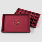 Velvet Stackable Jewelry Display Flat Tray For Ring Earring Necklace Bracelet, Bangle Pendant Storage Blank Plate, Shop Countertop Jewelry Dish Organizer (Red)