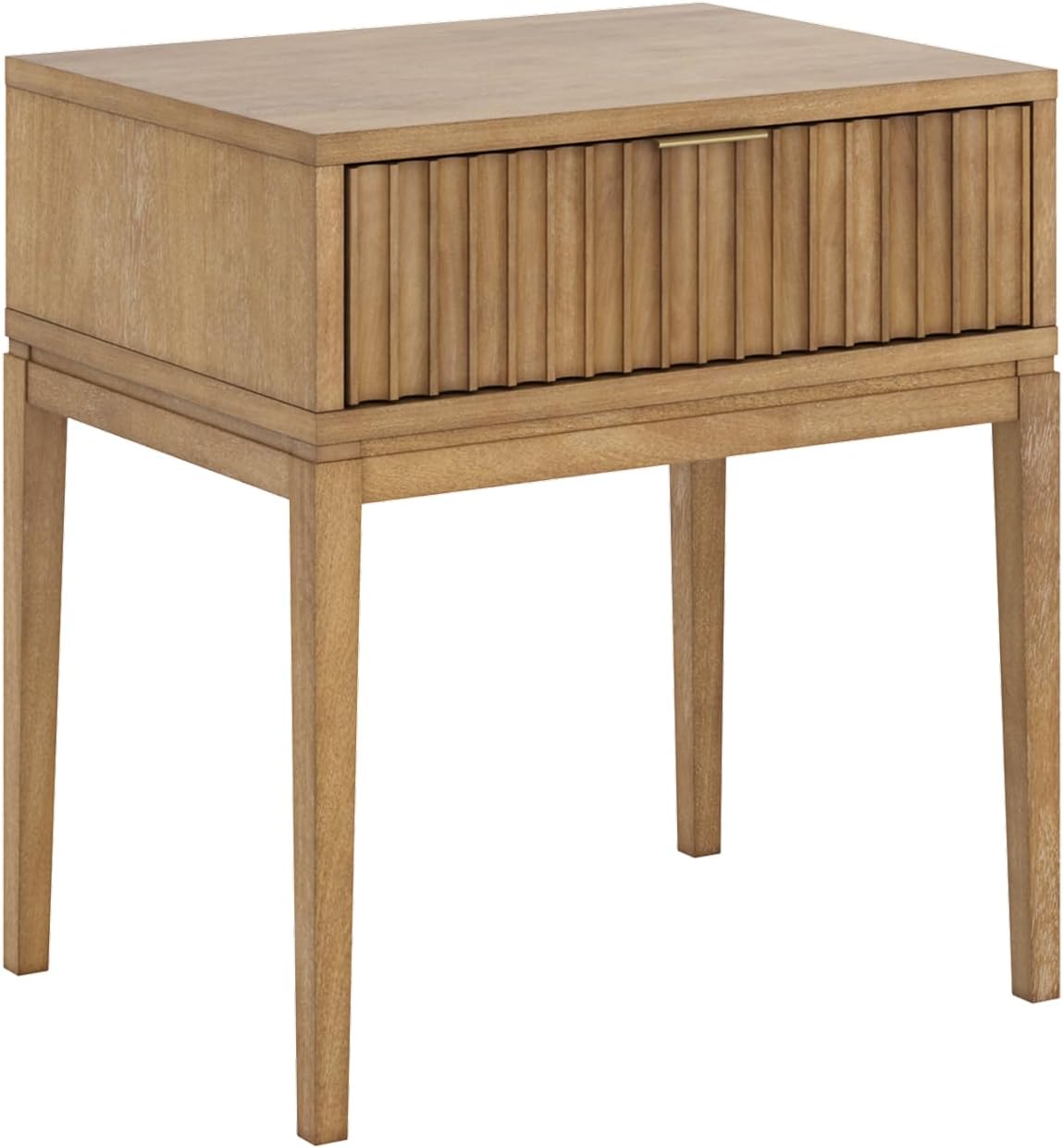 Nathan James Boho Jasper Wood Nightstand with Drawer, Fluted Side Table or End Table with Storage, Light Brown