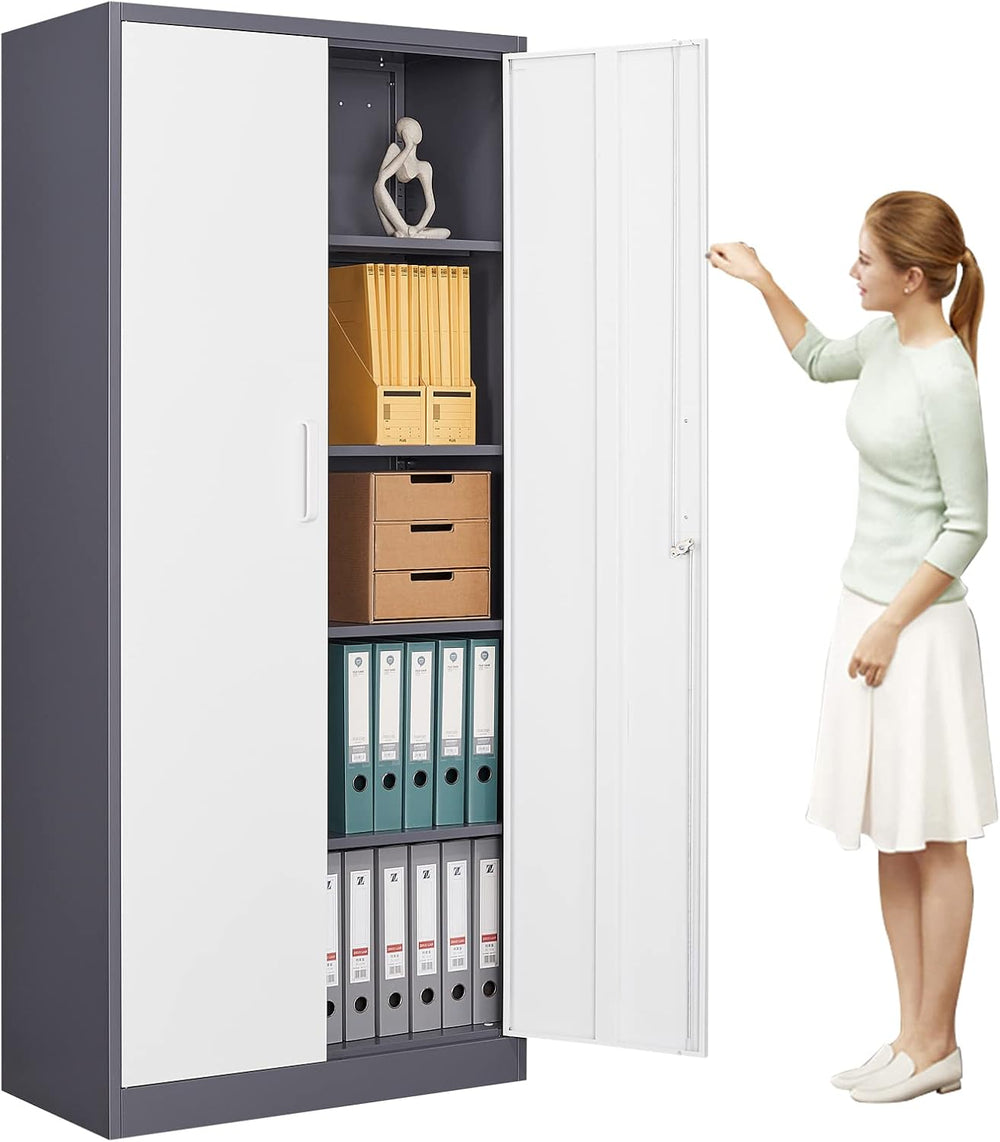 MIIIKO Metal Cabinet with Doors and Shelves, Tall Filing Cabinet for Home Off...
