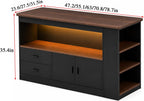 Kitchen Island Table with Storage, Large Kitchen Island with LED Light, Counter Height Table for Kitchen, Dining Room, Coffee Bar