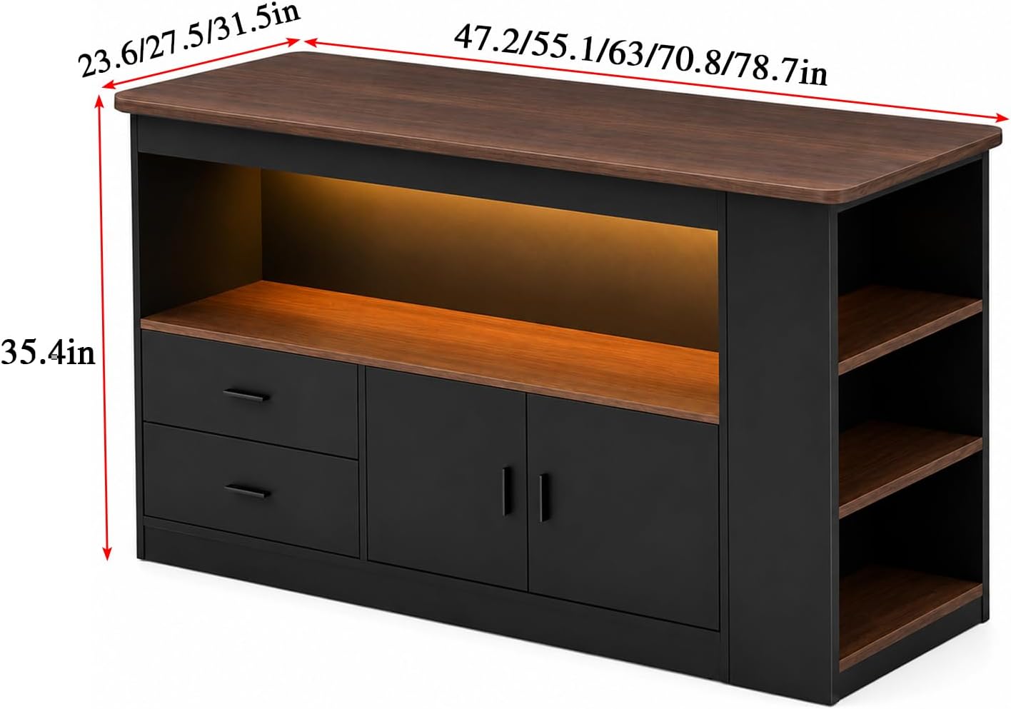 Kitchen Island Table with Storage, Large Kitchen Island with LED Light, Counter Height Table for Kitchen, Dining Room, Coffee Bar