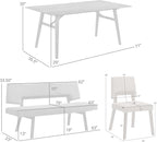Armen Living Channell Mid Century Modern 6 Piece Black Wood Dining Table Set with Bench in Charcoal Fabric