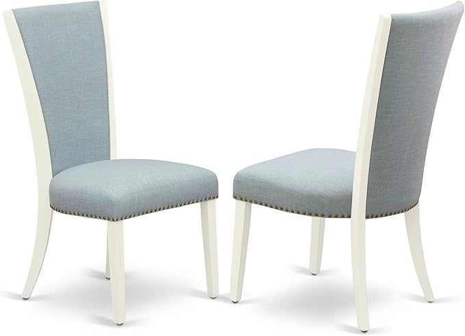 East West Furniture DOVE7-LWH-15 7 Piece Dinette Set Consist of a Rectangle Dining Room Table with Butterfly Leaf and 6 Baby Blue Linen Fabric Parson Dining Chairs, 42x78 Inch, Linen White
