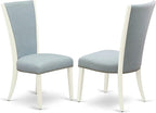 East West Furniture DOVE5-LWH-15 5 Piece Dining Table Set Includes a Rectangle Kitchen Table with Butterfly Leaf and 4 Baby Blue Linen Fabric Upholstered Chairs, 42x78 Inch, Linen White