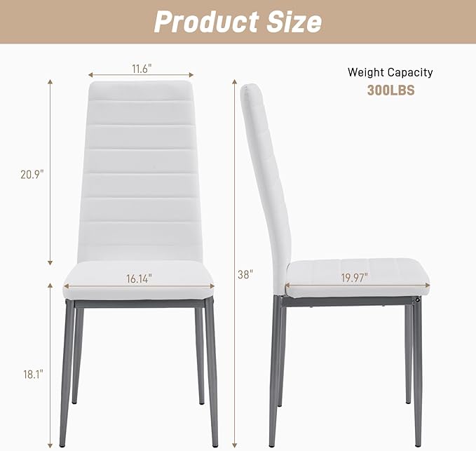Karl home White Dining Chair Set of 4, Leather Dining Chairs with Curved Back...