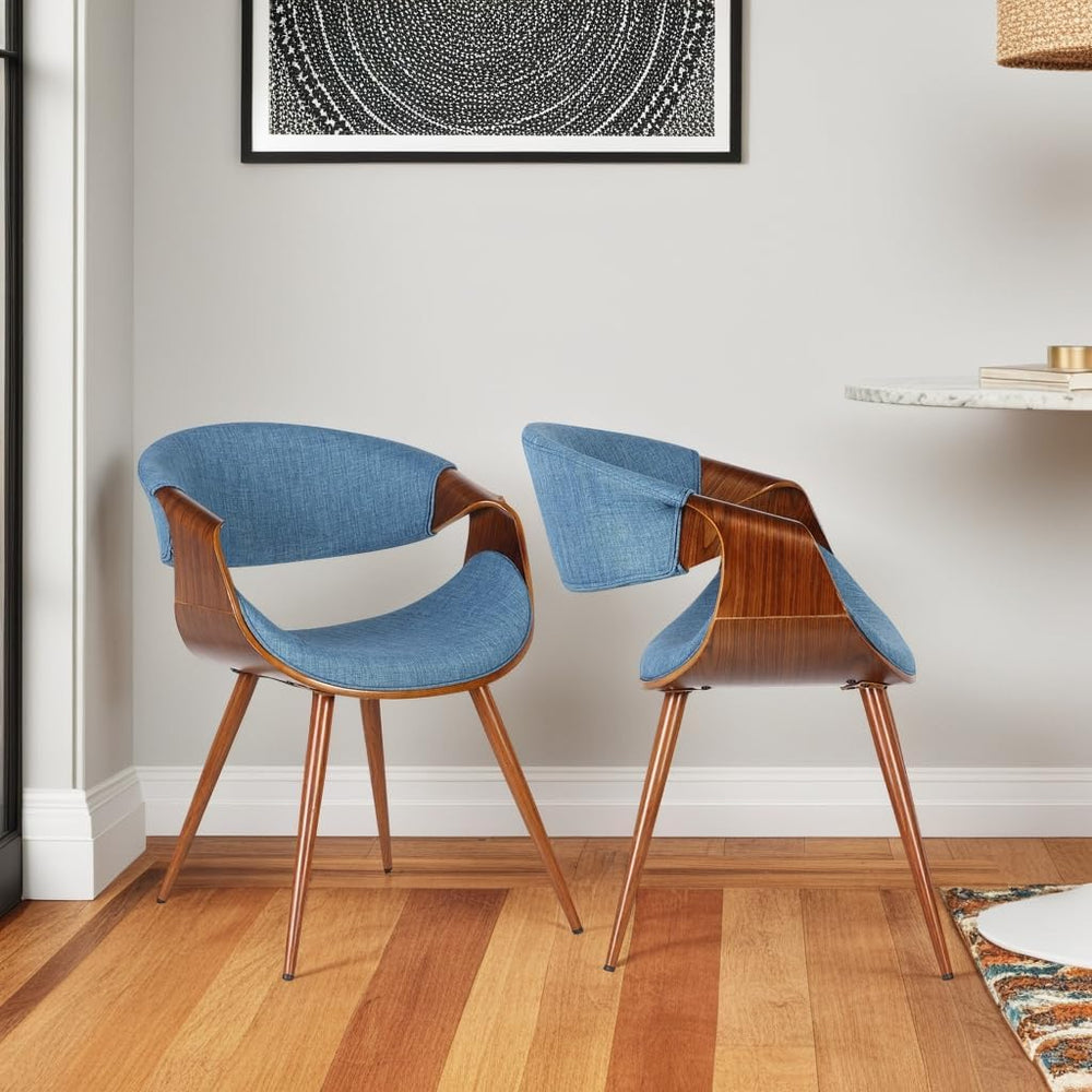 Armen Living Butterfly Mid-Century Dining Chair in Walnut Finish and Blue Fab...