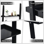 Ladder Shelf, 5-Tier Wall-Leaning Bookshelf, Rustic Wood Ladder, Storage Rack Shelves, Multipurpose Organizer Rack for Living Room, Bathroom, Office (Black)