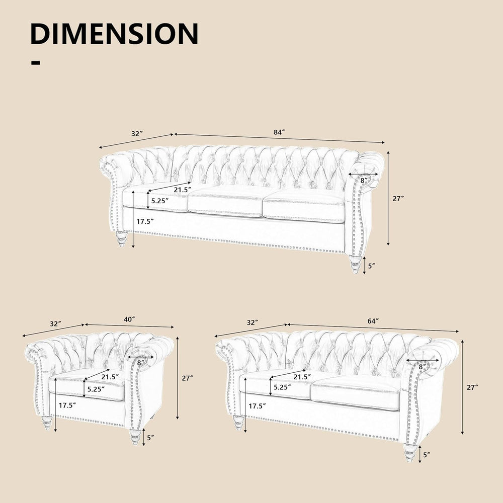 AVZEAR 84" Chesterfield Sofa 3-Seater, Classic Roll Arm PU Leather Couch...