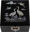 Mother of Pearl Mini Jewelry Box - Organizer for Earring Necklace Ring & Bracelet Jewelry Display Storage Case for Woman Unique Gifts (Crane_Black)