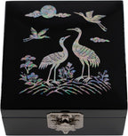 Mother of Pearl Mini Jewelry Box - Organizer for Earring Necklace Ring & Bracelet Jewelry Display Storage Case for Woman Unique Gifts (Crane_Black)