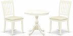 East West Furniture AMDA3-LWH-C 3 Piece Dining Table Set for Small Spaces Contains a Round Kitchen Table with Pedestal and 2 Linen Fabric Upholstered Chairs, 36x36 Inch, Linen White