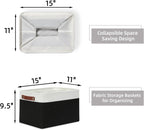 HNZIGE Large Storage Baskets (3 Pack) - Fabric Bins with Leather Handles, Foldable for Organizing Clothes, Toys (Black & White, 15" x 11" x 9.5")