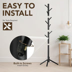Hupmad Wooden Tree Coat Rack Stand,Sturdy Freestanding Coat Rack with 8 Hooks,3 Adjustable Height for Child Adult,Wood Coat Stand Tree Fits Entryway Bedroom Office for Bags,Hats