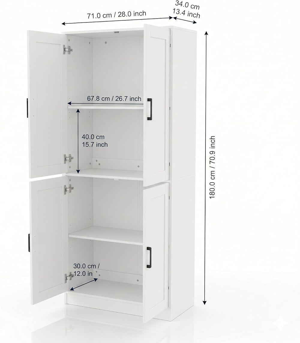 DIYART 71" Tall Kitchen Pantry Cabinet, Freestanding Food Storage Organi...