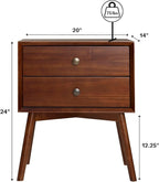 Walker Edison Mid Century Modern Wood Nightstand Side Table Bedroom Storage Drawer Bedside End Table, 2 Drawer, Walnut