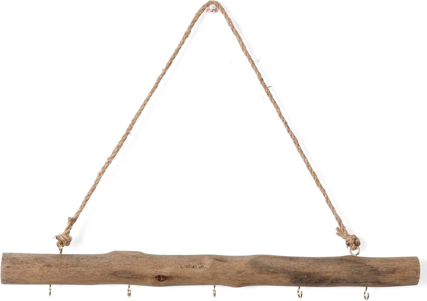 15-Inch Driftwood Wall Hanging Jewelry Hanger - Rustic Wood Logs Hanging Branch Decor with 5 Hooks, Handcrafted from Natural Drift Wood Pieces for Crafts (Rustic)