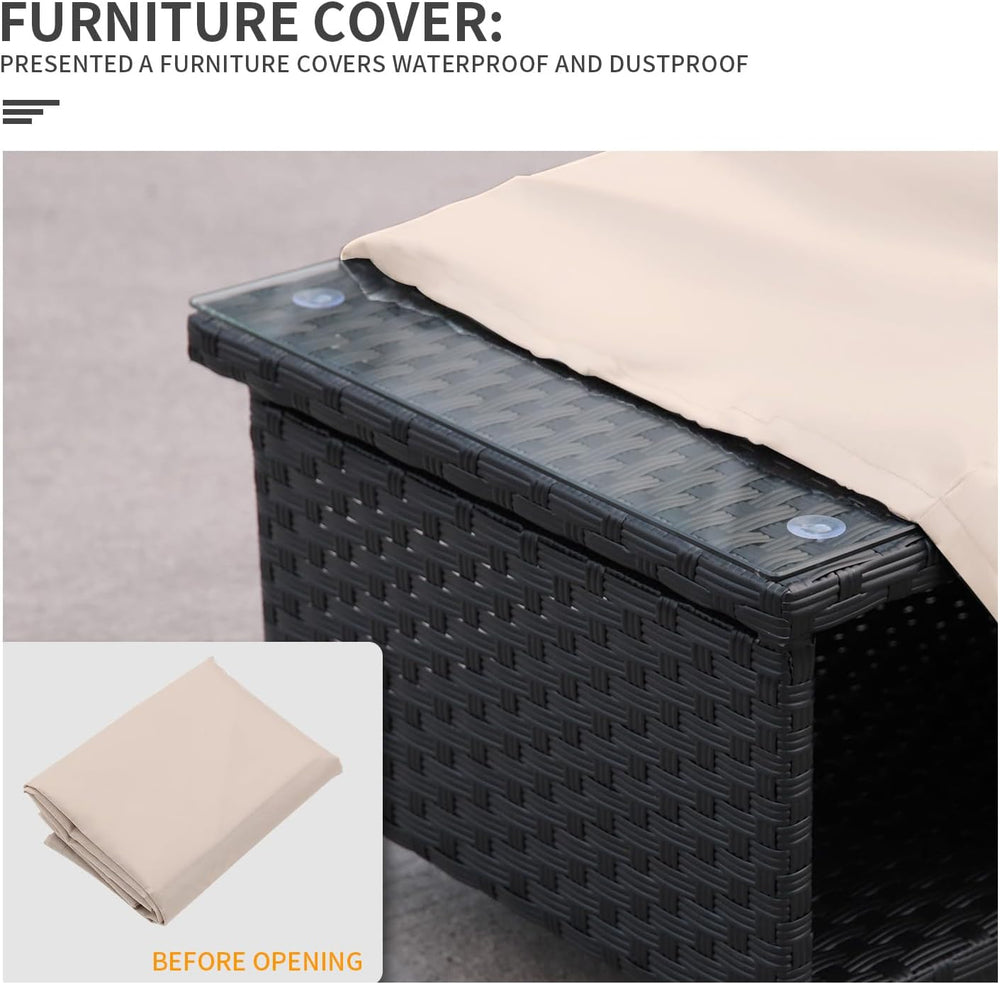 Outdoor Wicker Coffee Table Patio Furniture Garden Rattan 2-Layer Glass Table...