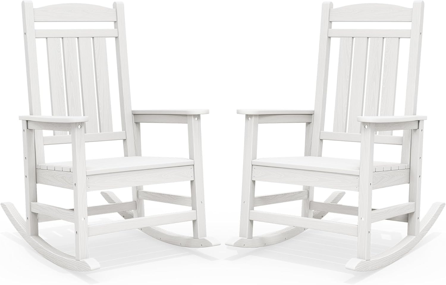 SERWALL Oversized Outdoor Rocking Chairs Set of 2, Oversized HDPE Porch Rockers for Adults, All-Weather Composite Patio Rocking Chairs, White