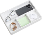 PU Leather Valet Tray, Decorative Trinket Vanity Desk Drawer Organizer Tray, Perfume Dish Catch All Bowl for Keys, Nightstand Drawer Organizer Women Men with 4 Compartments (Cream-White)