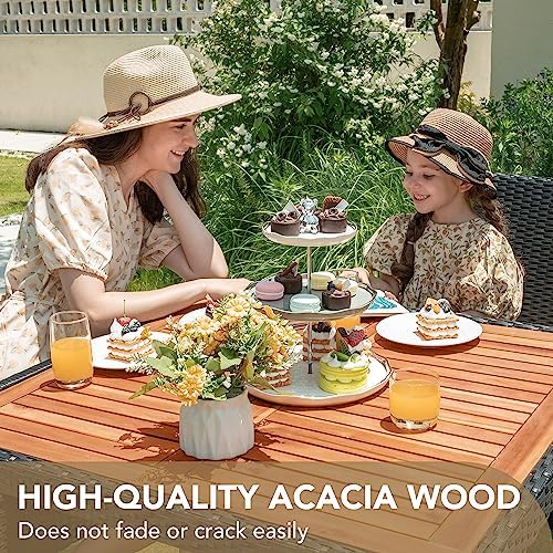 Devoko 5 PCS Acacia Wood Patio Dining Set, Black Rattan