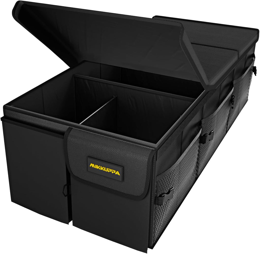 MIKKUPPA Car Trunk Organizer - 95L Collapsible Trunk Organizer with Lid, Sturdy Car Storage for SUV Auto Truck Van with Adjustable Straps and Non Slip Bottom (Black, X-Large)