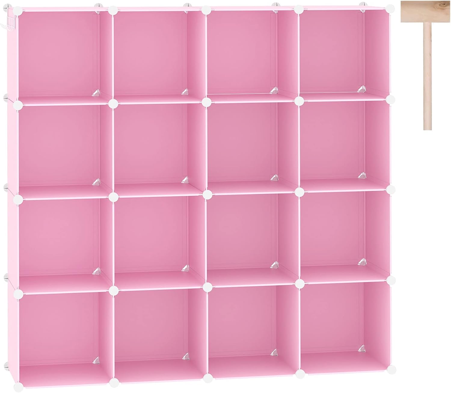 C&AHOME Cube Storage Organizer, 16-Cube Shelves Units, Plastic Storage Cubes, DIY Closet Organizer, Modular Closet Storage Shelves Ideal for Home, Bedroom, 48.4" L × 12.4" W × 48.4" H Pink UPCS16P