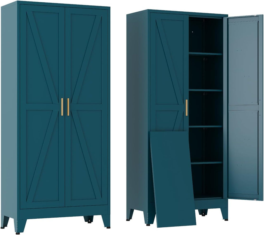 Tall Kitchen Pantry Storage Cabinet,Metal Blue Cabinets With Doors and Adjust...