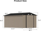 Patiowell 12 x 8 FT Outdoor Storage Shed, Steel Shed Storage House with Design of Lockable Doors, Utility and Tool Storage for Garden, Patio, Backyard, Outside use, Brown