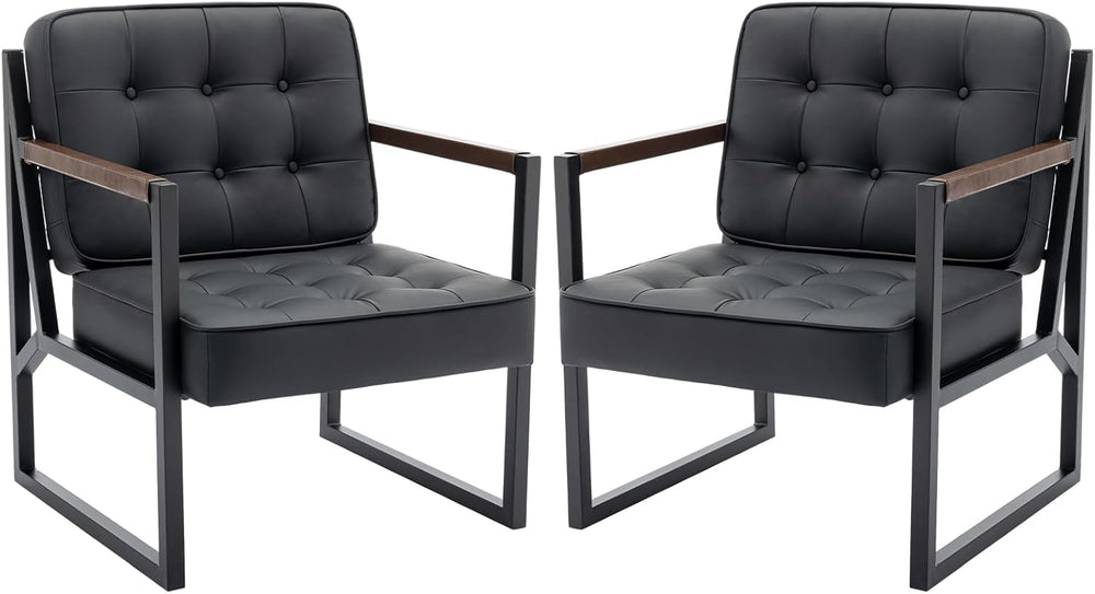 MALOL Mid Century Modern Accent Chair Set of 2, Comfy Living Room Chair, Blac...