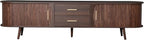 Ball & Cast Mid-Century Modern TV Stand for 80", Media Console with Sliding Doors, 2 Drawers & Solid Wood Legs, Waterproof Wood Grain Entertainment Center w/Storage for Living Room/Bedroom,Dark Brown