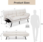 Convertible Faux Leather Sofa Couch,Memory Foam Futon Couch Bed,Small Splitback Modern Loveseat Sleeper Sofa Bed for Living Room, Office, Apartment, Pear White