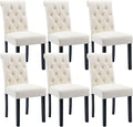 Faux Leather Dining Chairs Set of 6 Upholstered Dining Room Chairs Modern Tufted Accent Chairs Wooden Parsons Side Chairs for Home Kitchen Resturant, Cream