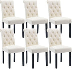 Faux Leather Dining Chairs Set of 6 Upholstered Dining Room Chairs Modern Tufted Accent Chairs Wooden Parsons Side Chairs for Home Kitchen Resturant, Cream