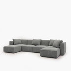 Acanva Luxury Modular Sectional Couch with Moveable Ottoman and Chaise, Modern Minimalist Style Sofa for Living Room, Apartments, U-Shape, Chenille Grey