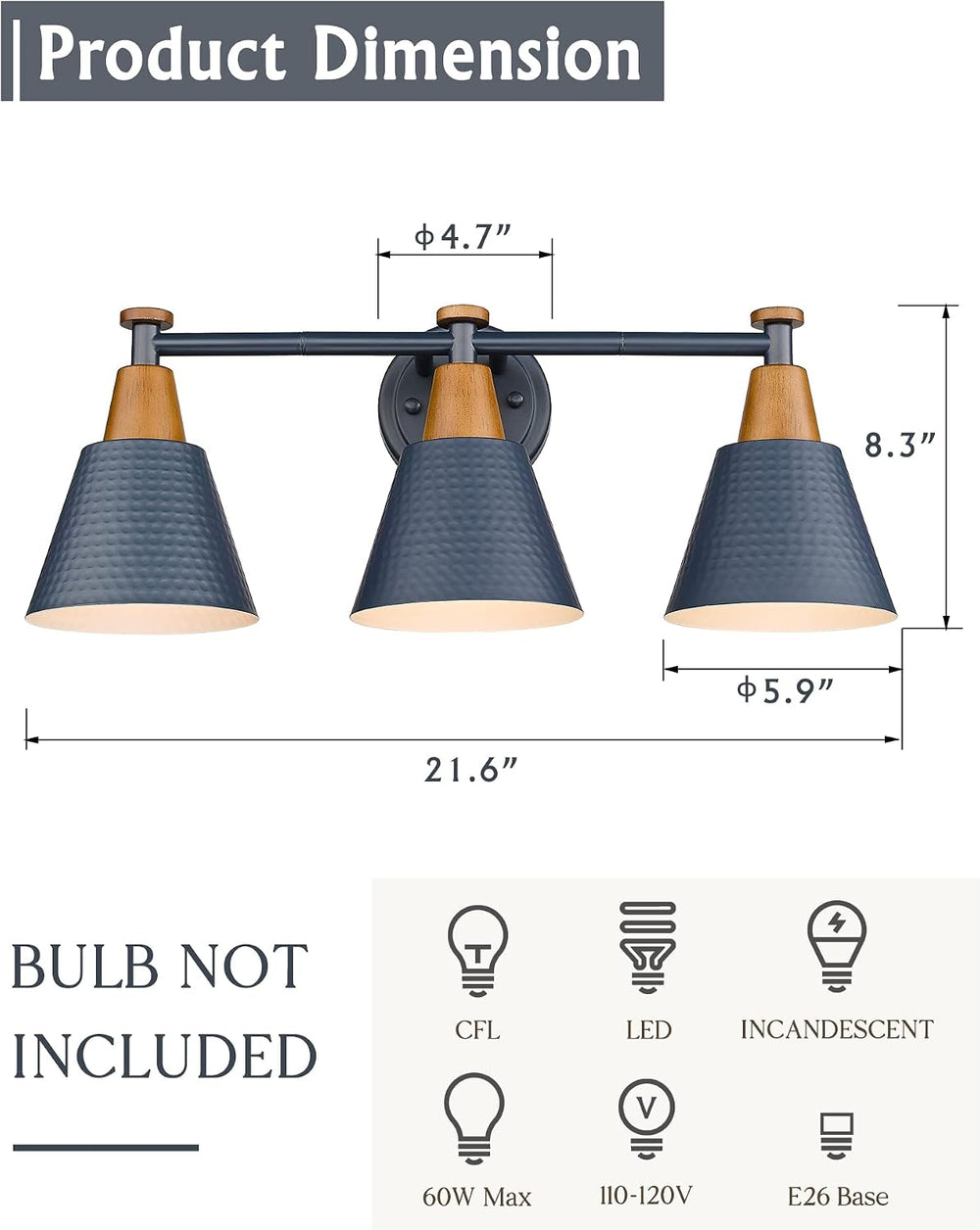 FEMILA Bathroom Vanity Light, 3-Light Modern Bathroom Light Fixture with Hamm...