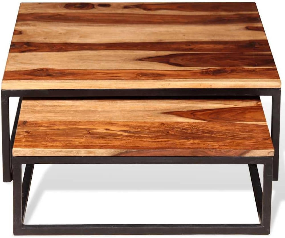 2 Piece Nesting Coffee Table Set Solid Acacia Wood | Retro Industrial Style, ...