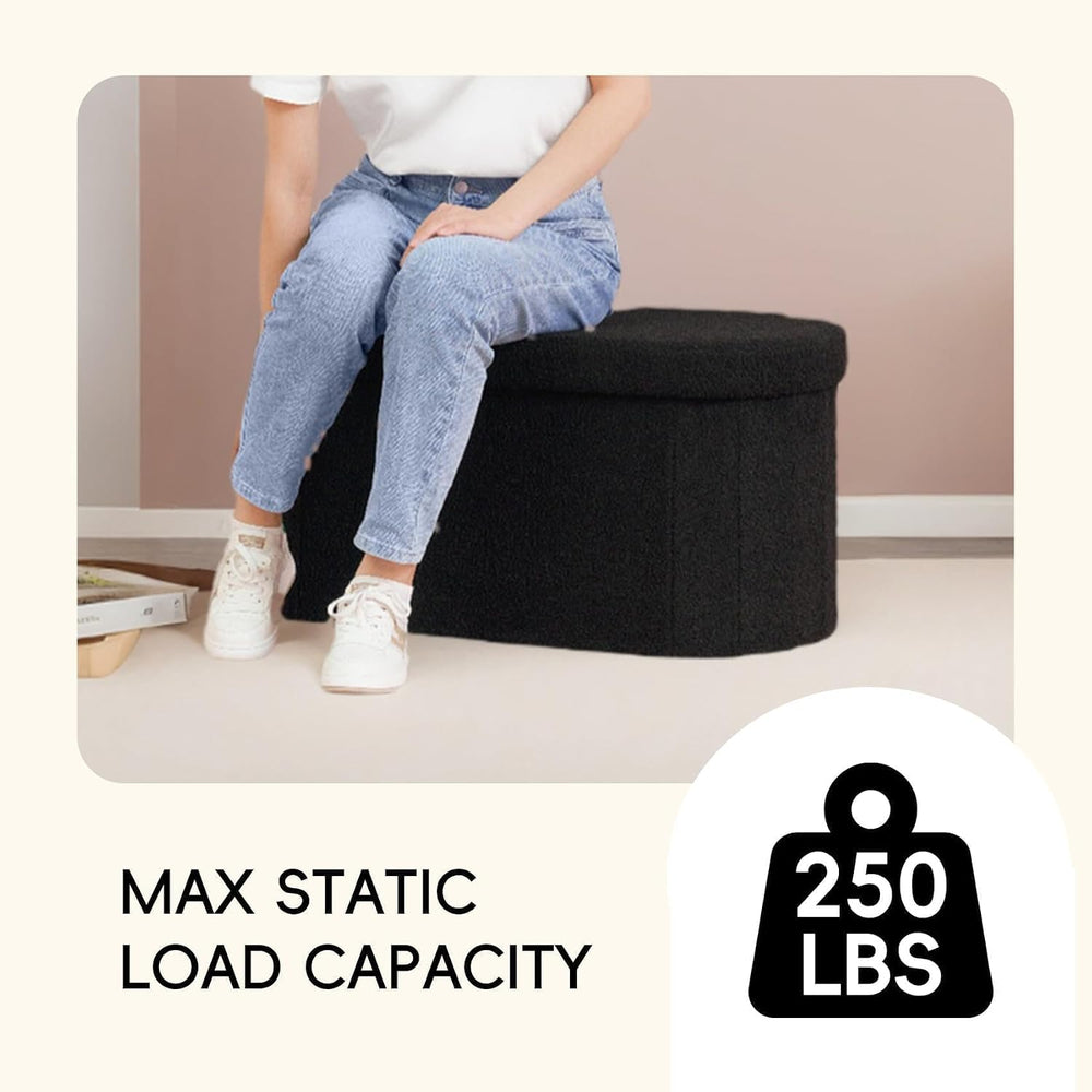 PINPLUS Storage Ottoman Bench Tufted Oval Ottomans Bench Foot Rest, Boulce Be...