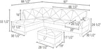 L Shaped Sectional Sofa with Ottoman, Leather Right Facing Modern Couches for Living Room, Bedroom, Office