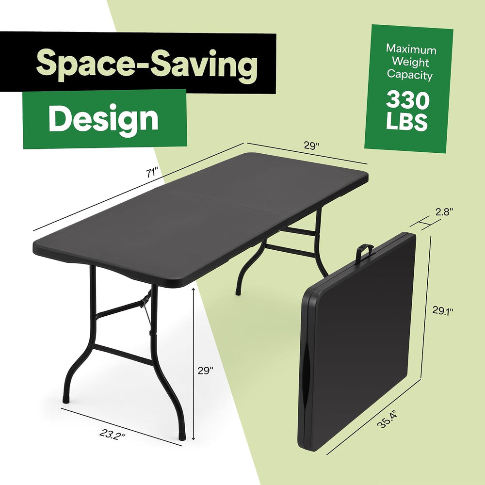 EconoHome Black 6ft Folding Table with Handle | Heavy-Duty Foldable Table | P...