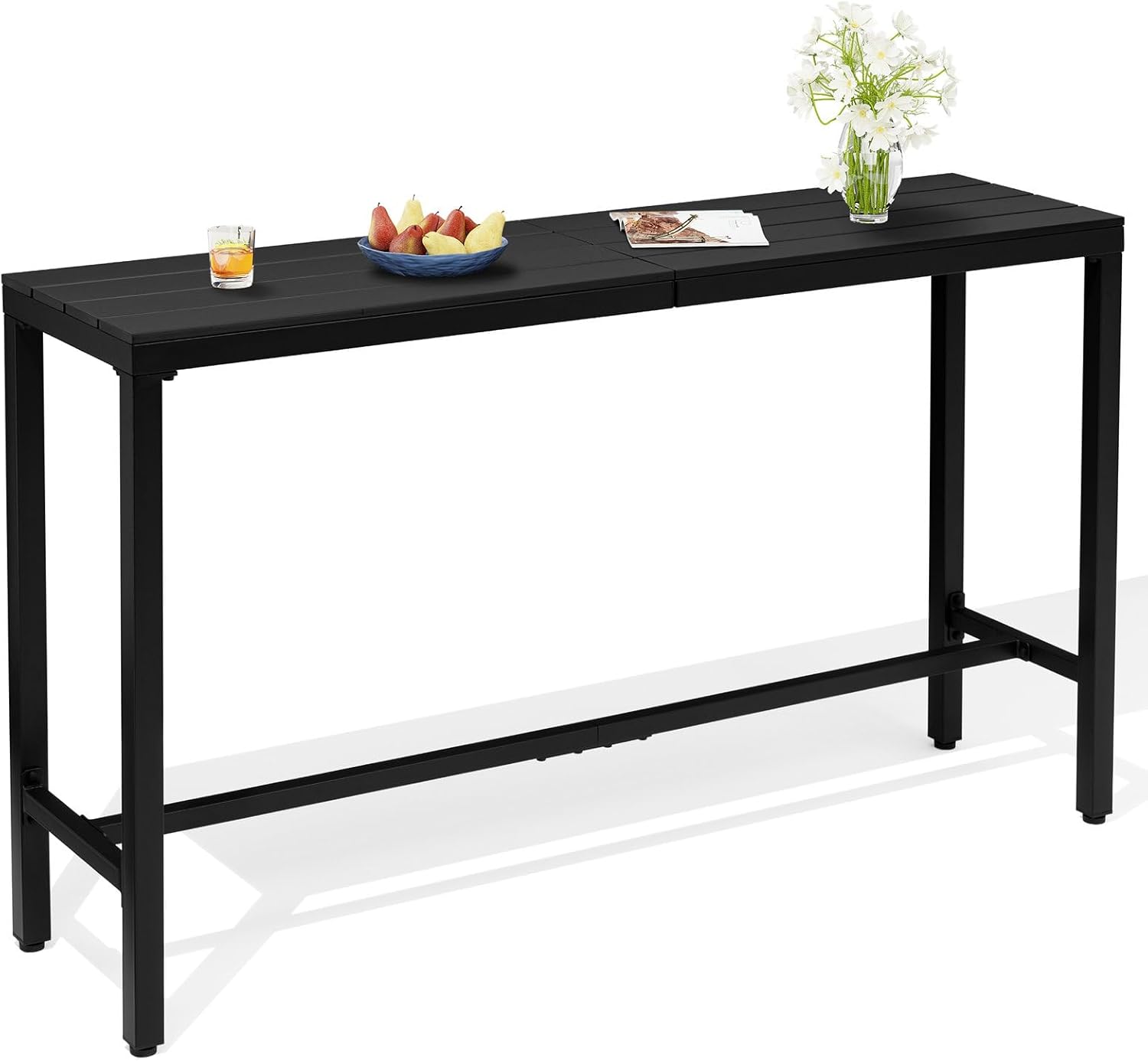 Outdoor Bar Table, 63" Rectangular Pub Table with Waterproof Top | 63" Waterproof Tabletop, Easy to Clean, Sturdy Rust-proof Frame, Versatile for Balcony, Garden, Backyard, Patio.
