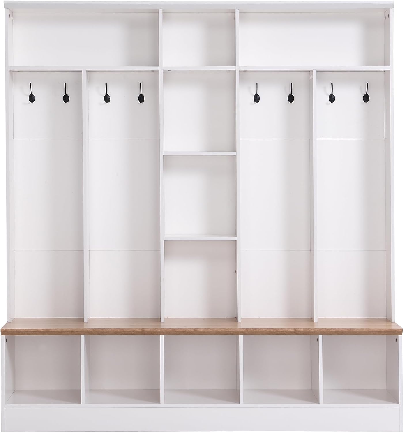 LUMISOL 4-in-1 Hall Tree with Shoe Bench, Cube Storage & Shelves, Wide Entryway Coat Rack with 8 Hooks for Mudroom Living Room, White