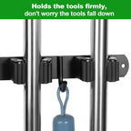 voze 5 Racks and 4 Hooks Mop and Broom Holder Wall Mount, Self Adhesive Heavy Duty Broom Hanger Organizer Storage Tool Racks for Kitchen Garden Laundry Garage Black