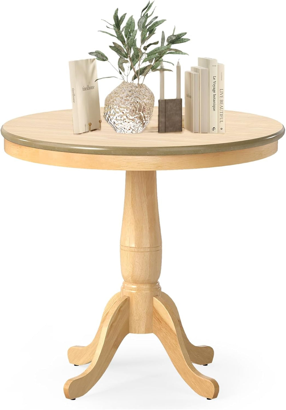 Round Dining Table, 32" D X 30" H Wooden Kitchen Table with Pedesta...